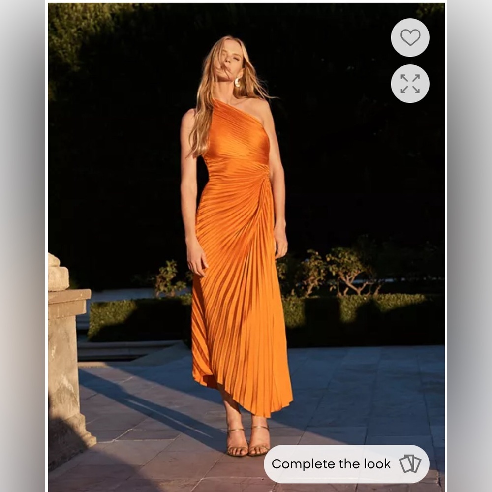 A.L.C. Stunning Chic Monochromatic Bronze OneShoulder Pleated Midi Elegant Dress